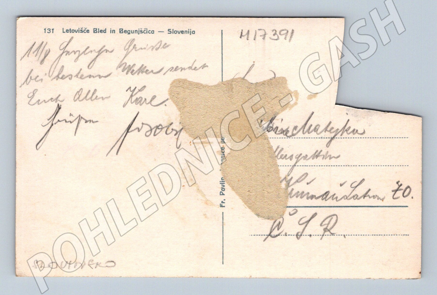 Pohlednice Bled Begunjščica poškozená (M17391)