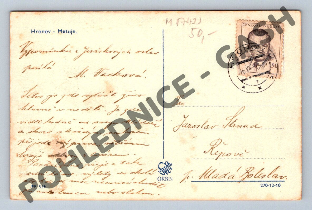 Pohlednice Hronov Metuje Náchodsko ČSR (M1742)