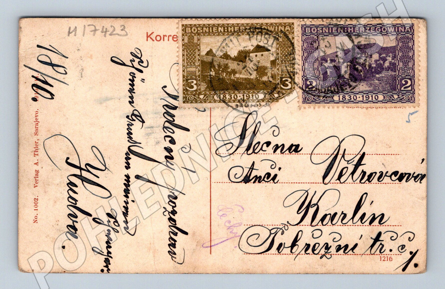 Pohlednice Sarajevo panorama 1910 razítko známky (M17423)