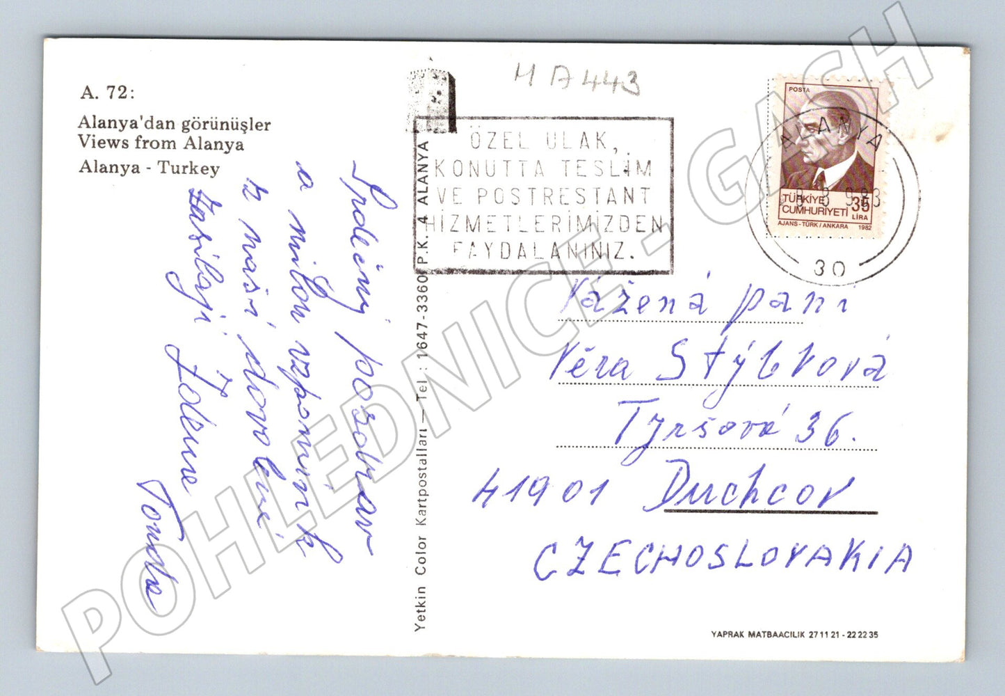 Pohlednice Alanya 1982 Turecko známka Atatürk (M17443)