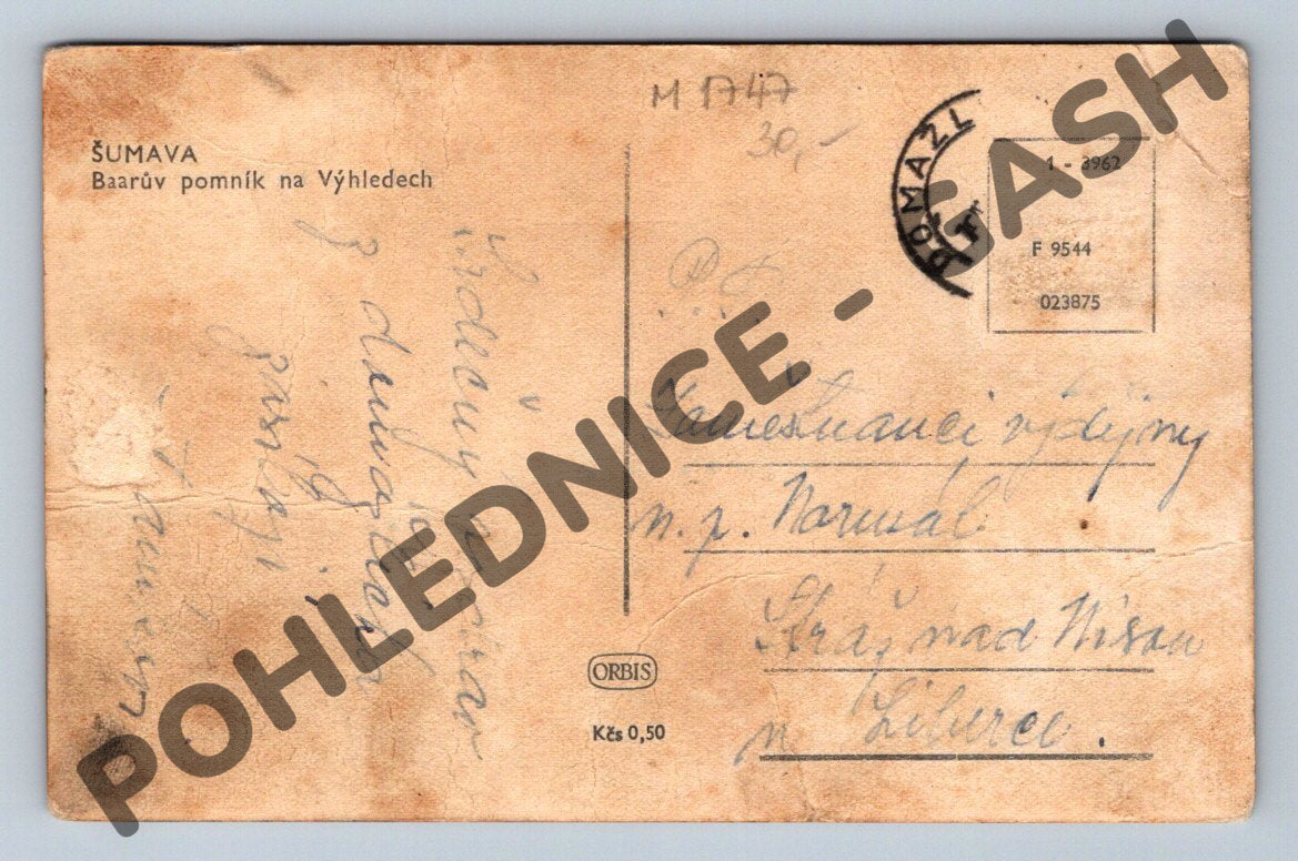 Pohlednice Šumava Baarův pomník na Výhledech (M1747)