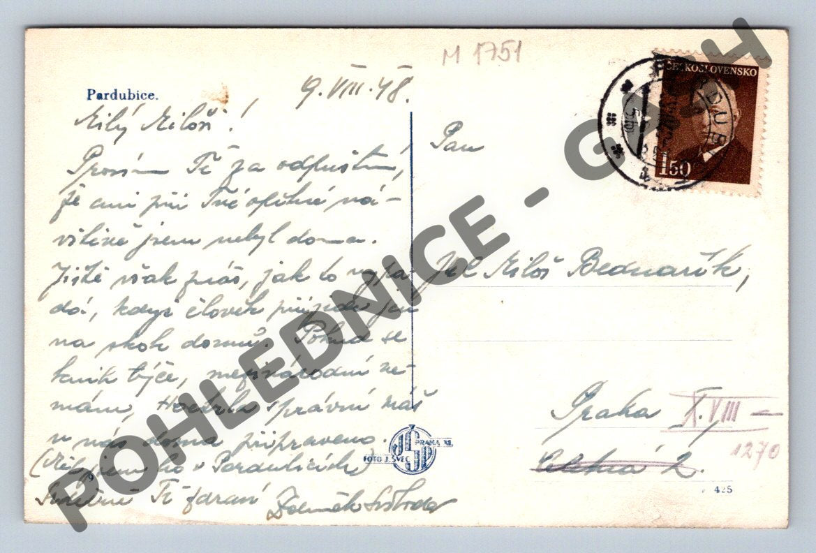 Pohlednice Pardubice 1946 (M1751)