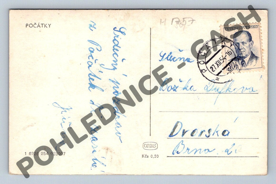 Pohlednice Počátky budova PP 1954 (M1757)