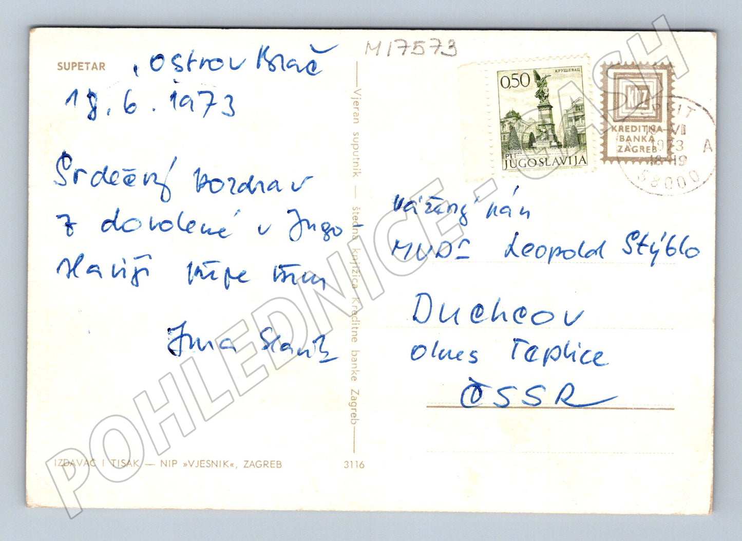Pohlednice Brač Supetar Jaderské moře Jugoslávie 1973 (M17573)