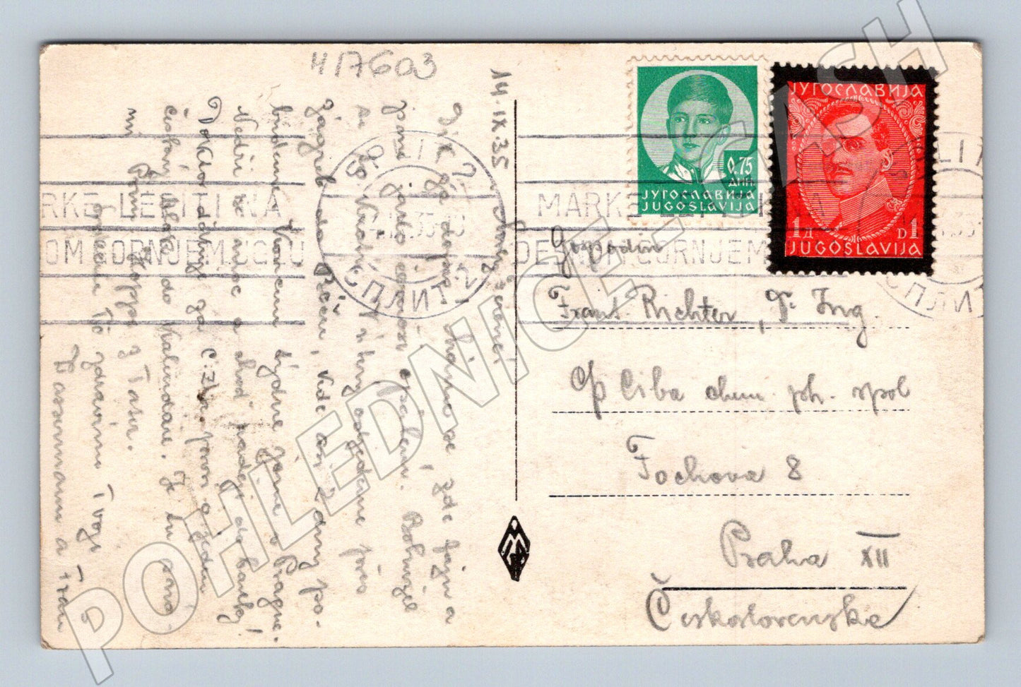 Pohlednice Trogir Jugoslávie 1935 poštovní známky (M17603)