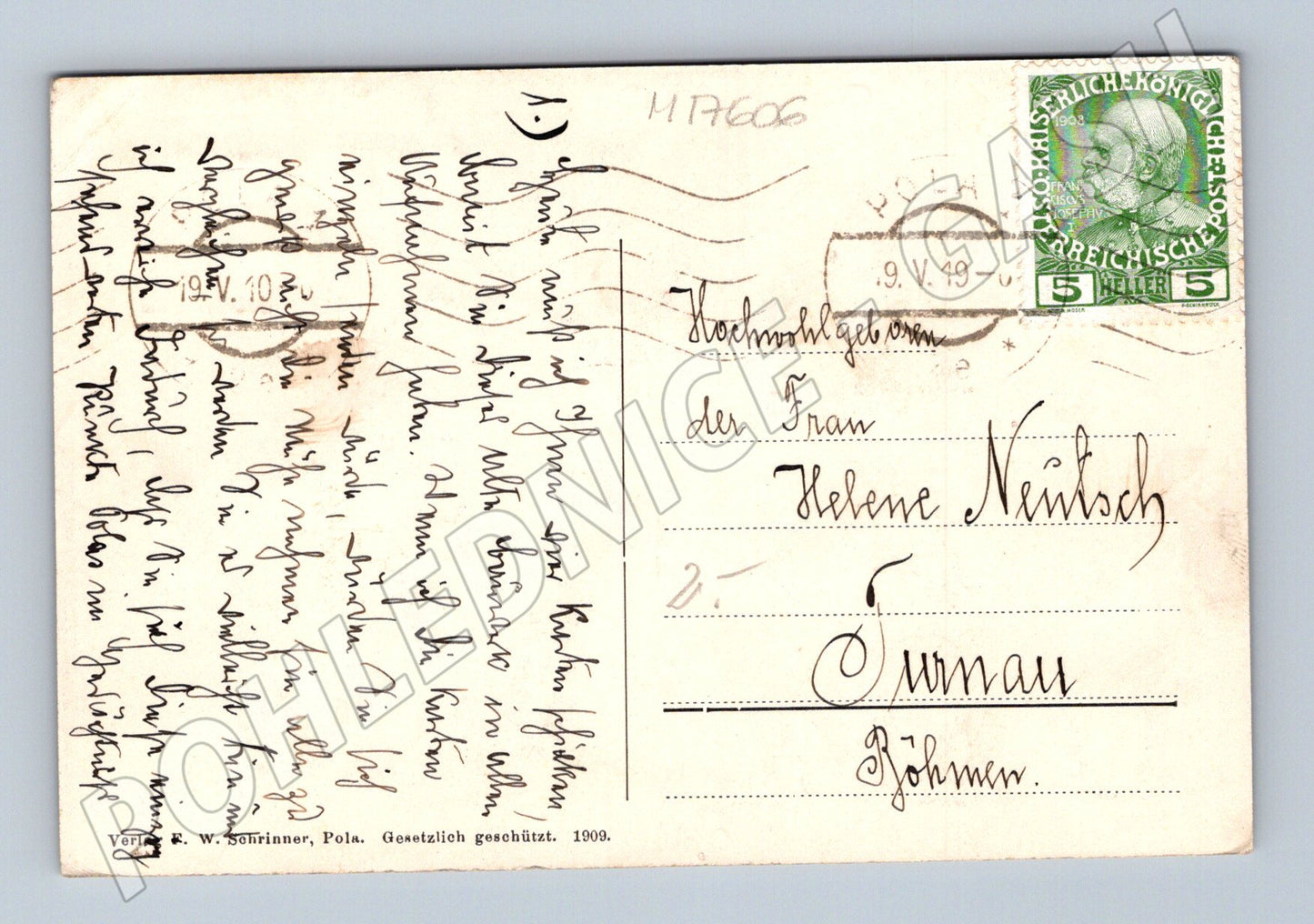 Pohlednice Řím Porta Aurea 1909 historická razítko známka (M17606)