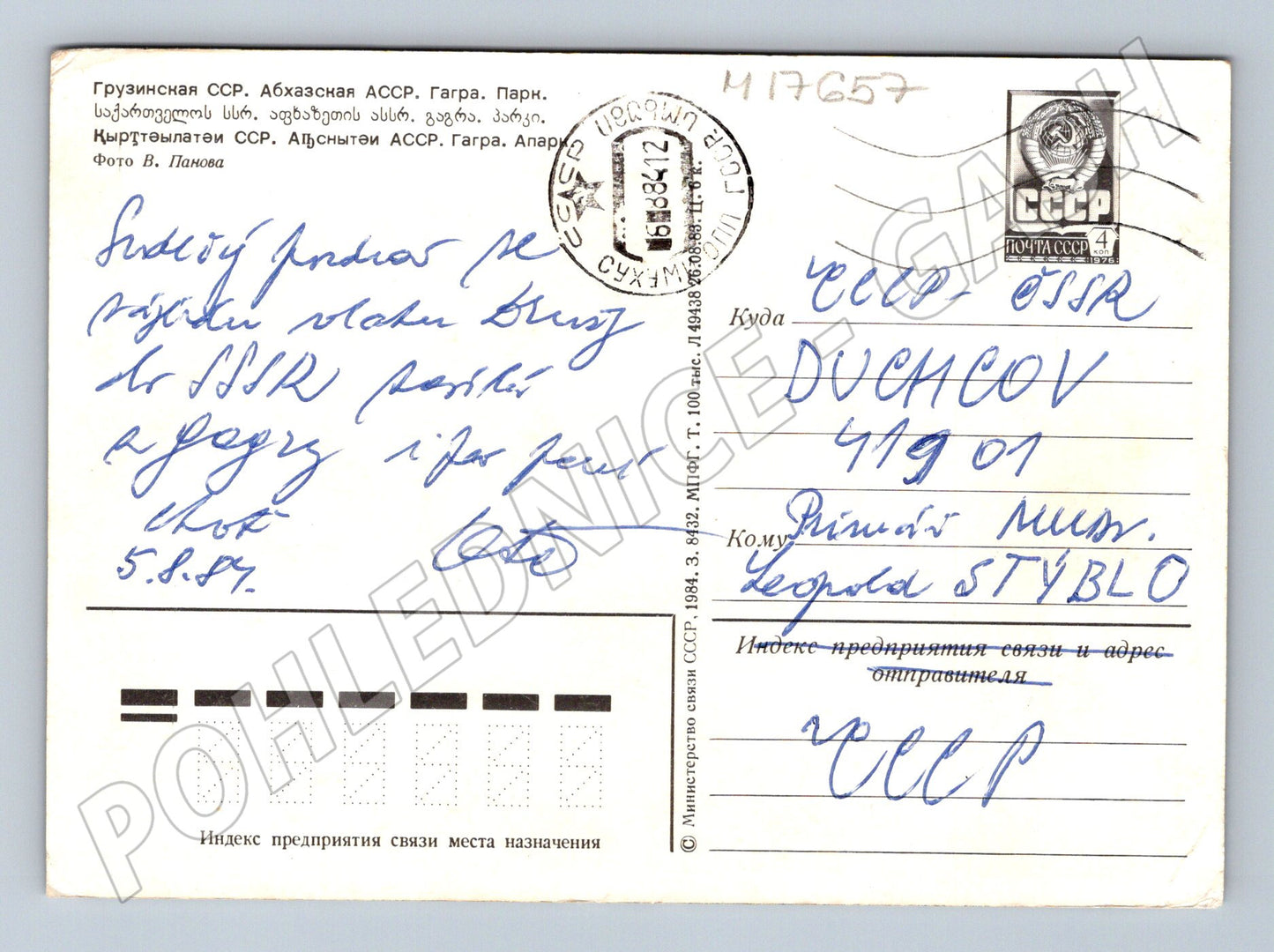 Pohlednice Gagra Abcházie pelikáni u jezírka SSSR 1984 (M17657)