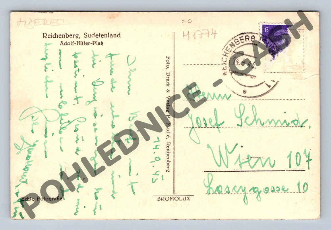 Pohlednice Liberec Reichenberg radnice Sudety Adolf Hitler (M1774)