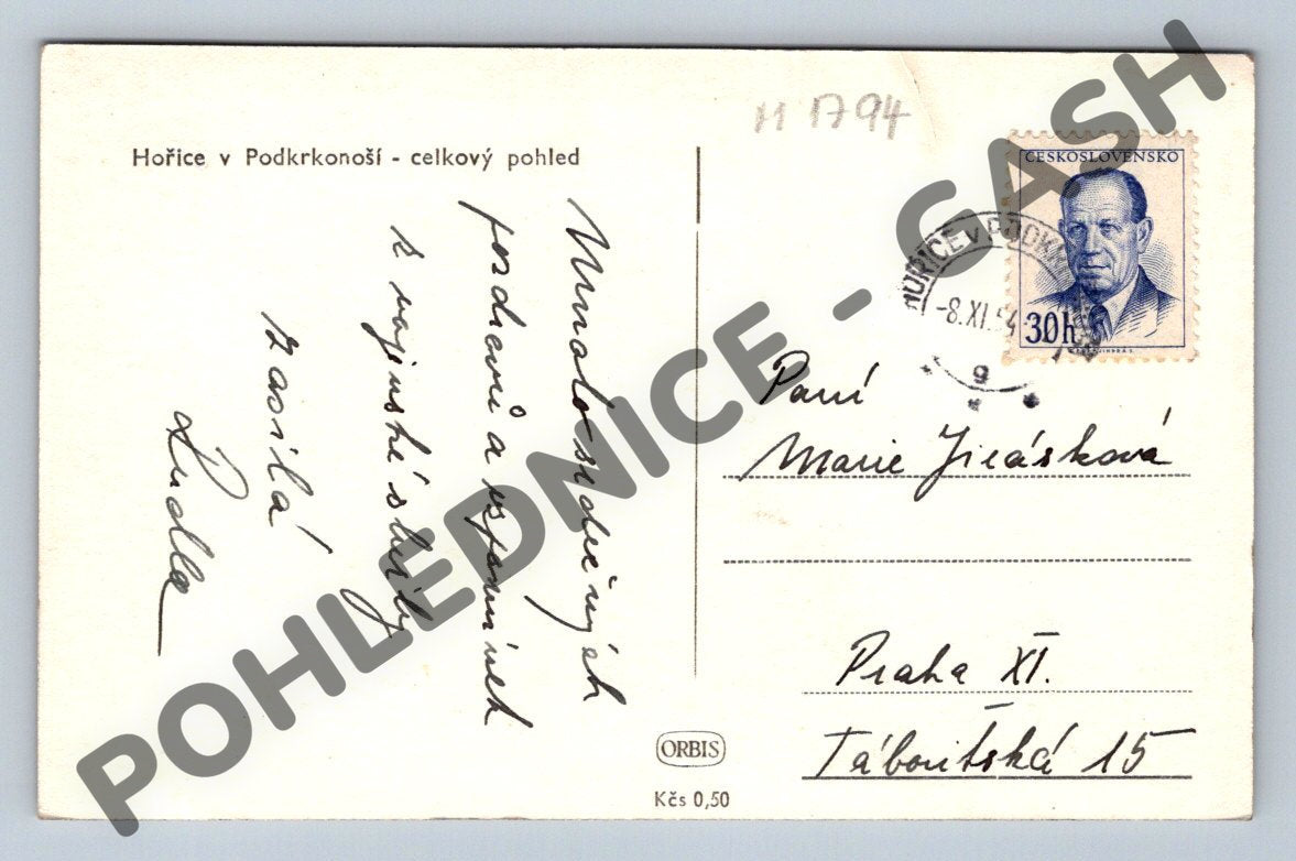 Pohlednice Hořice v Podkrkonoší celkový pohled zaslaná 1949 (M1794)