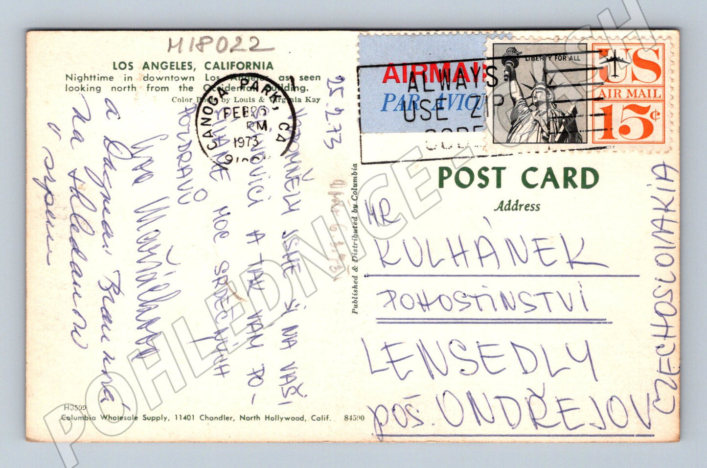 Pohlednice Los Angeles noc 1973 USA (M18022)