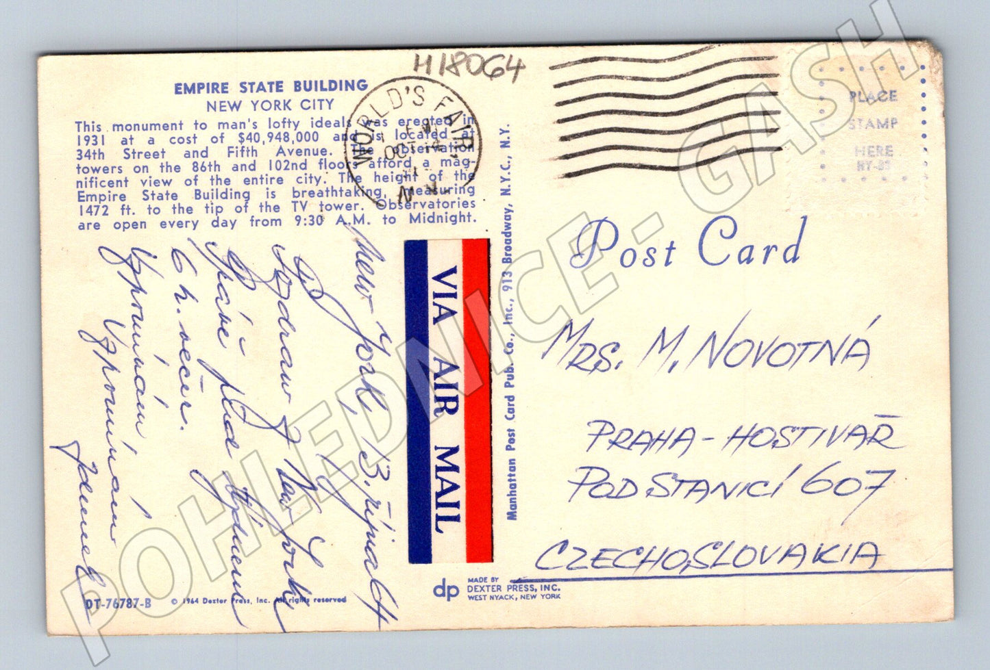 Pohlednice Empire State Building 1964 (M18064)