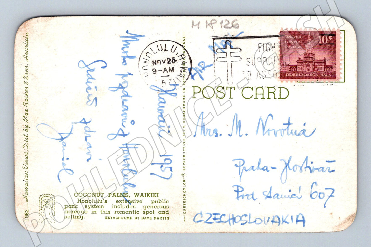 Pohlednice Honolulu Waikiki 1957 (M18126)