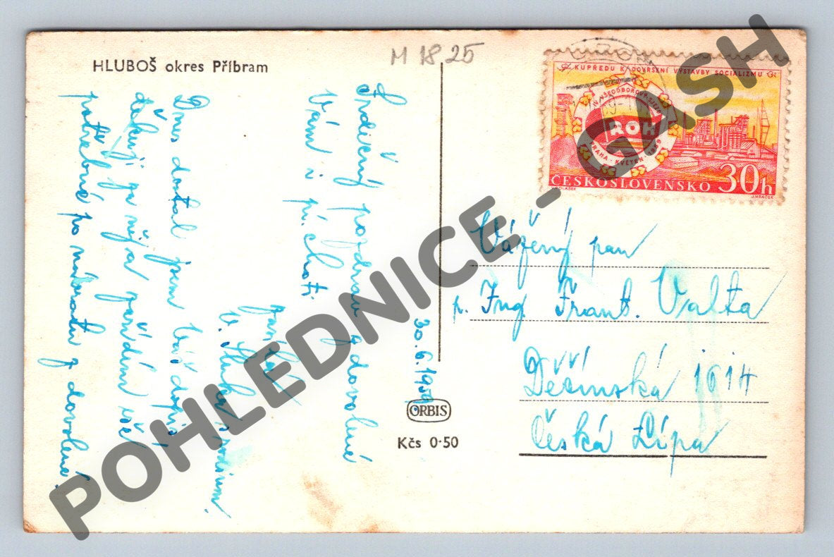 Pohlednice Hluboš u Příbrami Československo (M1825)