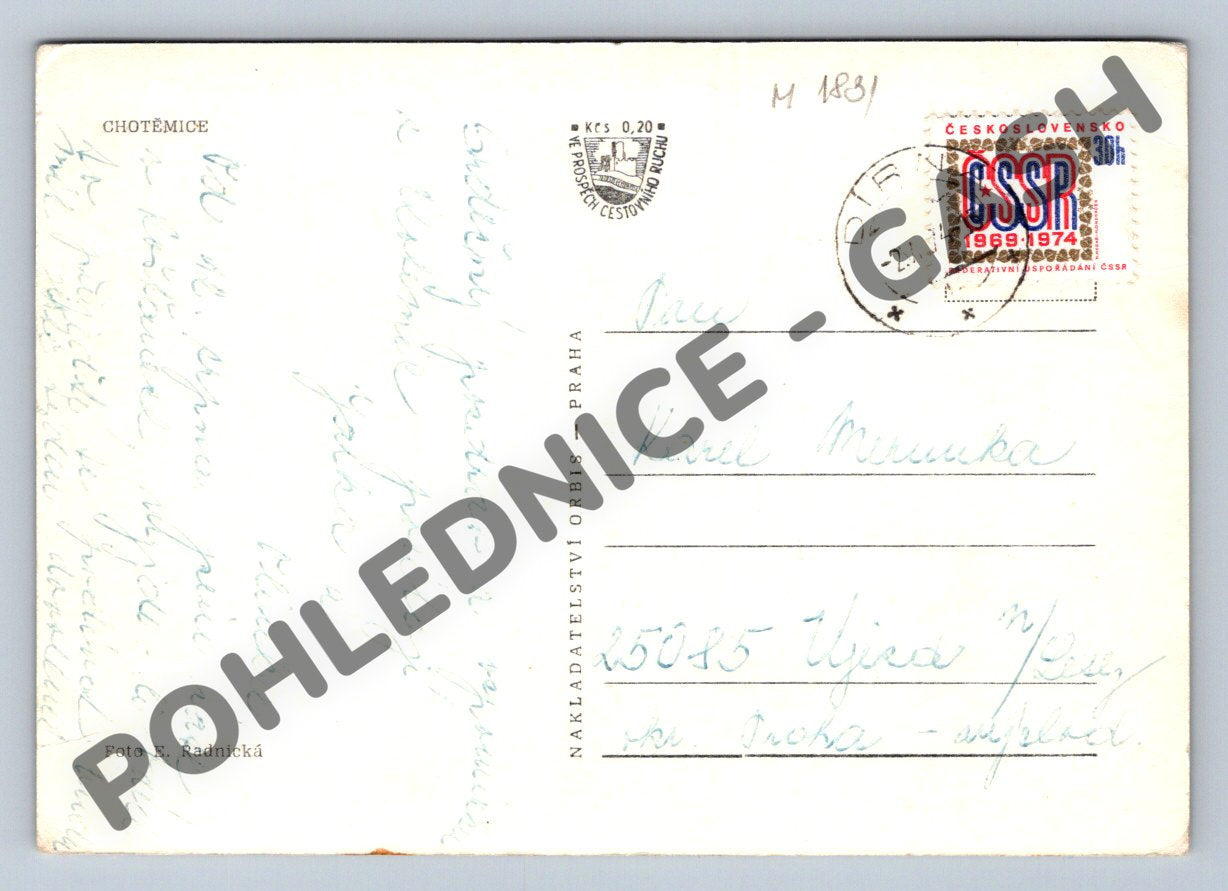 Pohlednice Chotěmice venkov rybník domy (M1831)