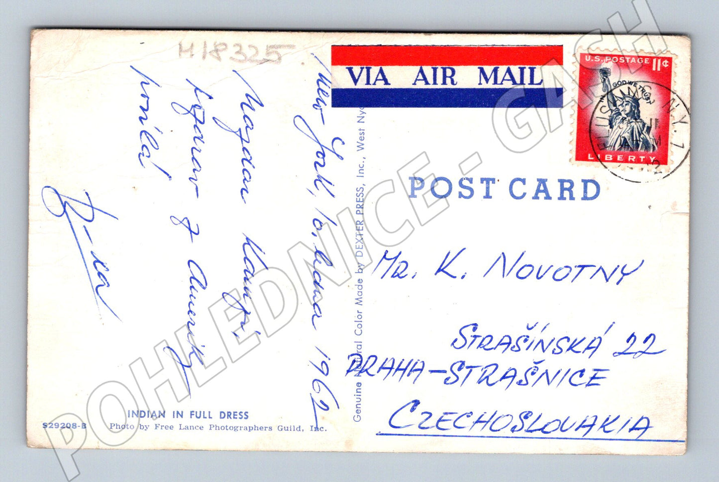 Pohlednice Indián v kroji USA 1962 (M18325)