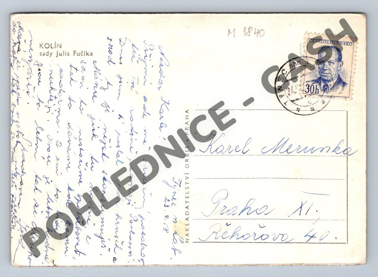 Pohlednice Kolín sady Julia Fučíka (M1840)