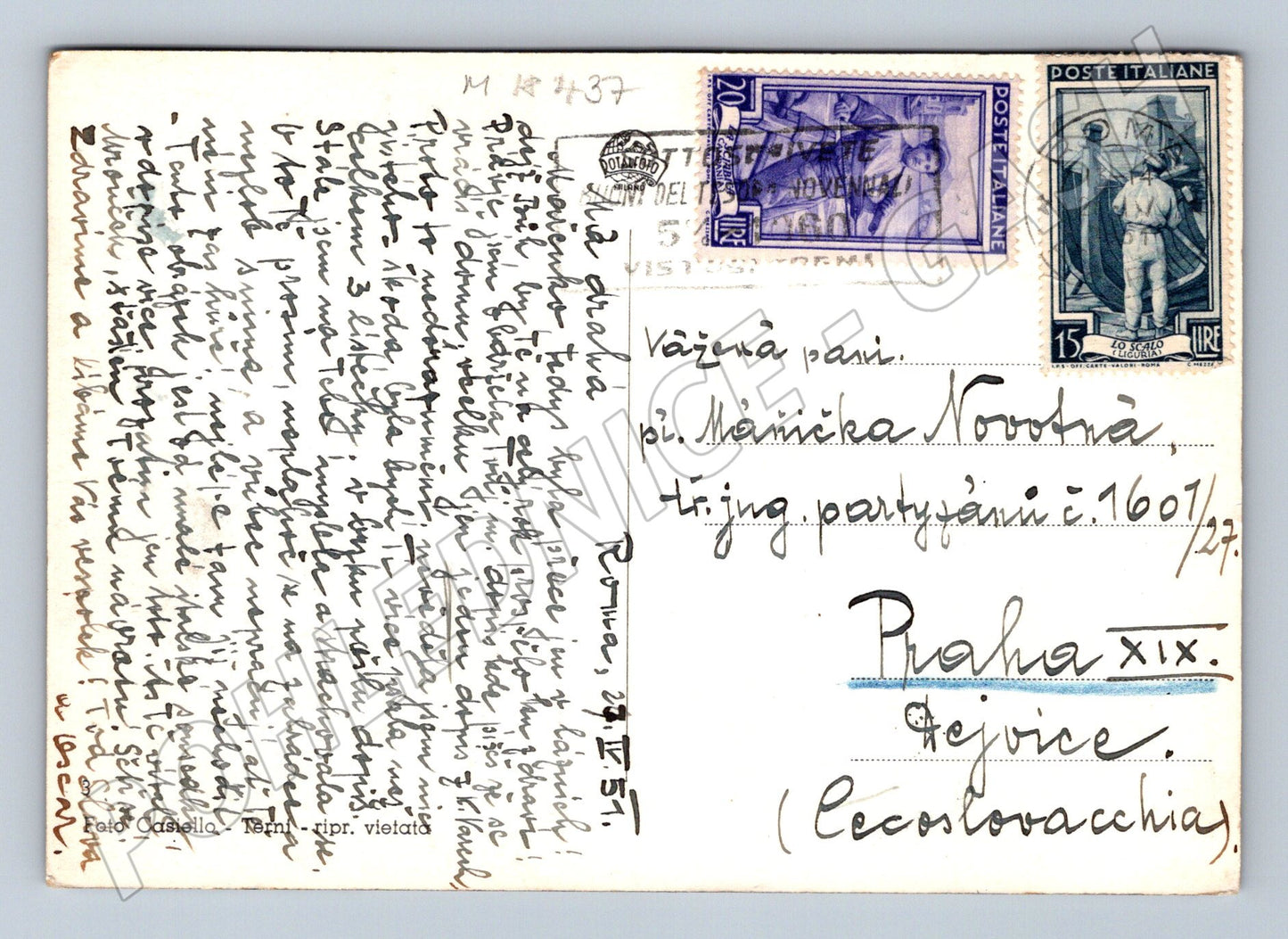 Pohlednice portrét dívky Itálie psaná známky (M18437)