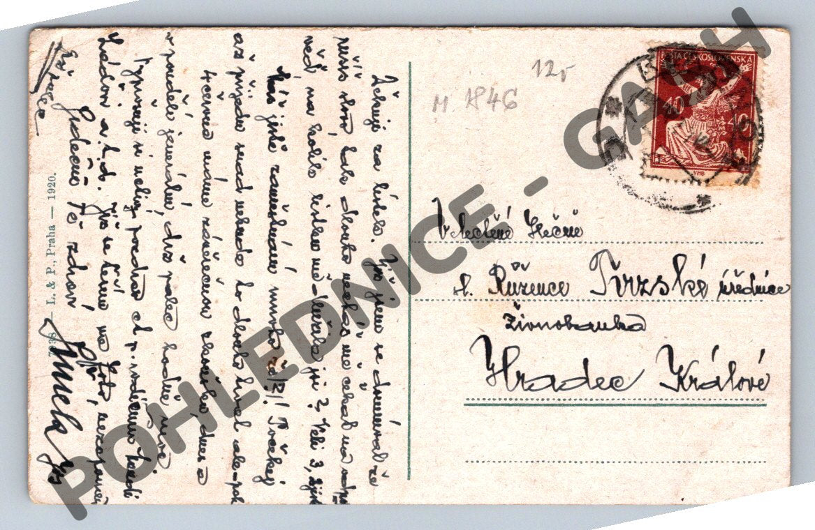 Pohlednice Kladno kolorovaná 1920 (M1846)