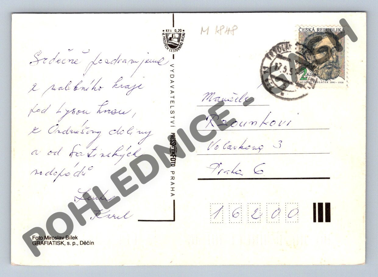 Pohlednice Česká republika příroda vodopád 1997 (M1848)