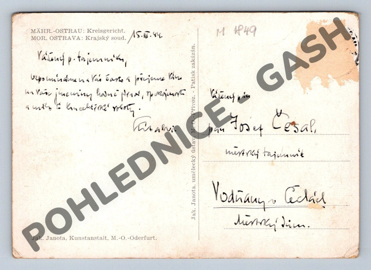 Pohlednice Ostrava kresba 1944 (M1849)