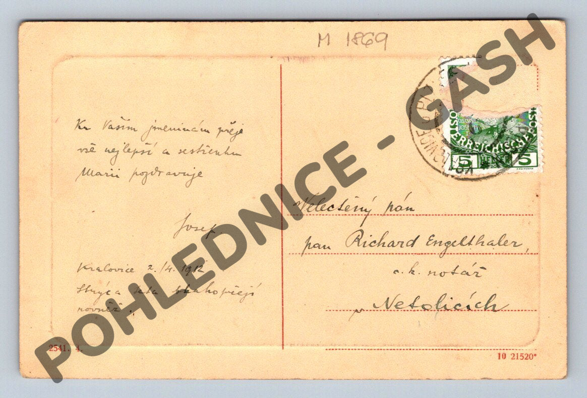 Pohlednice Alpy Švýcarsko jezero kolorovaná 1912 (M1869)