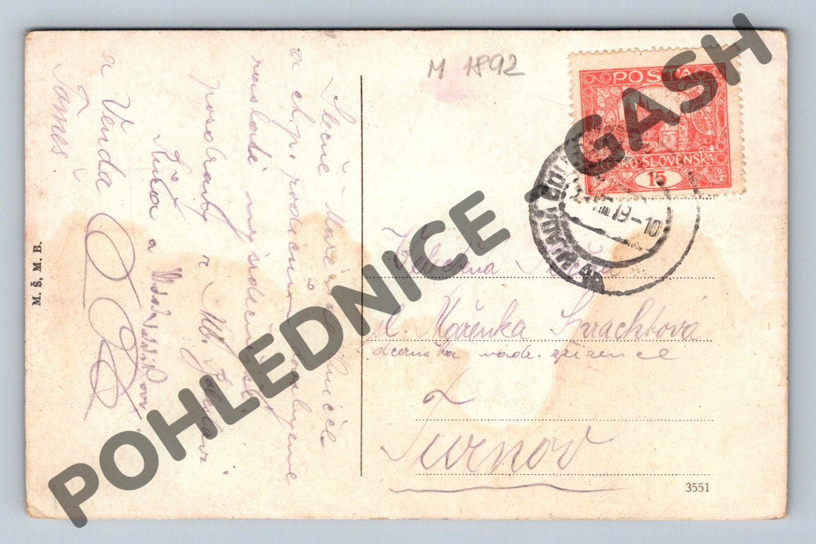 Pohlednice Mladá Boleslav kolorovaná 1919 zaslaná (M1892)