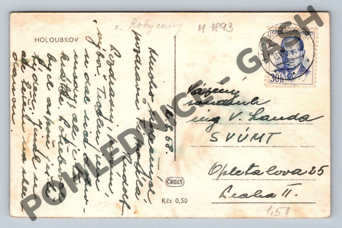 Pohlednice Holoubkov rybník obec 1948 (M1893)