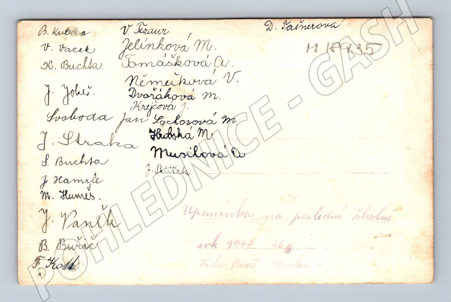 Pohlednice třída česká škola 1943 44 Brno seznam (M18935)