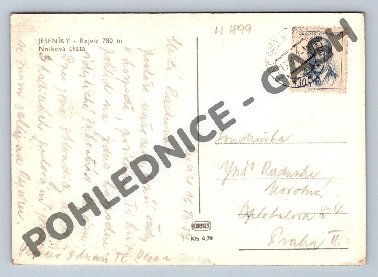 Pohlednice Jeseníky Rejvíz Noskova chata 1951 (M1899)