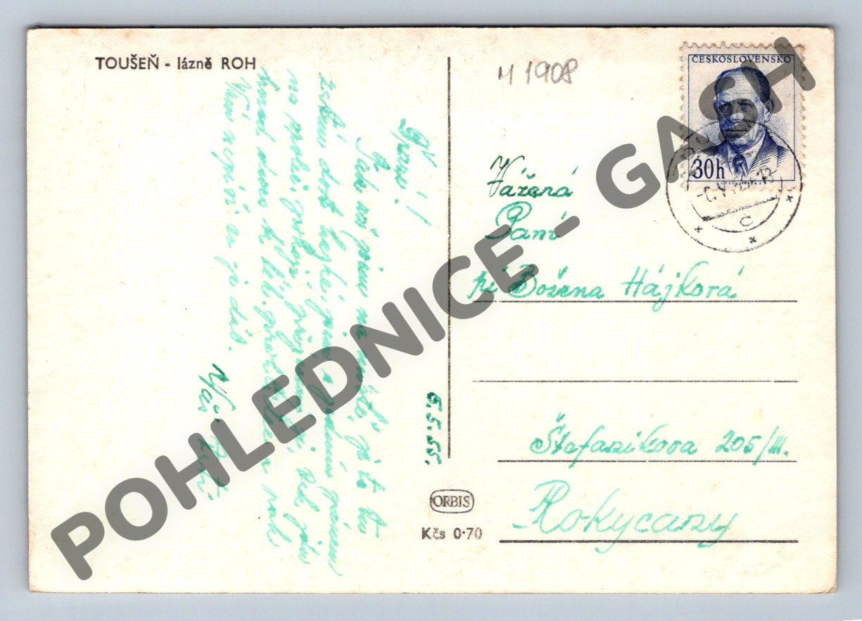 Pohlednice Toušeň lázně ROH (M1908)