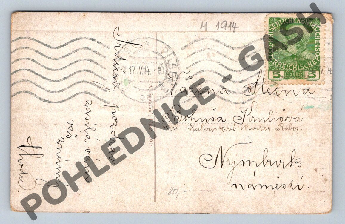 Pohlednice Plzeň náměstí 1914 (M1914)