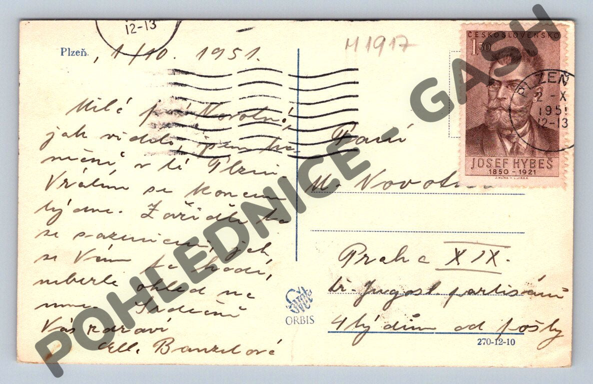 Pohlednice Plzeň centrum raz 1951 (M1917)