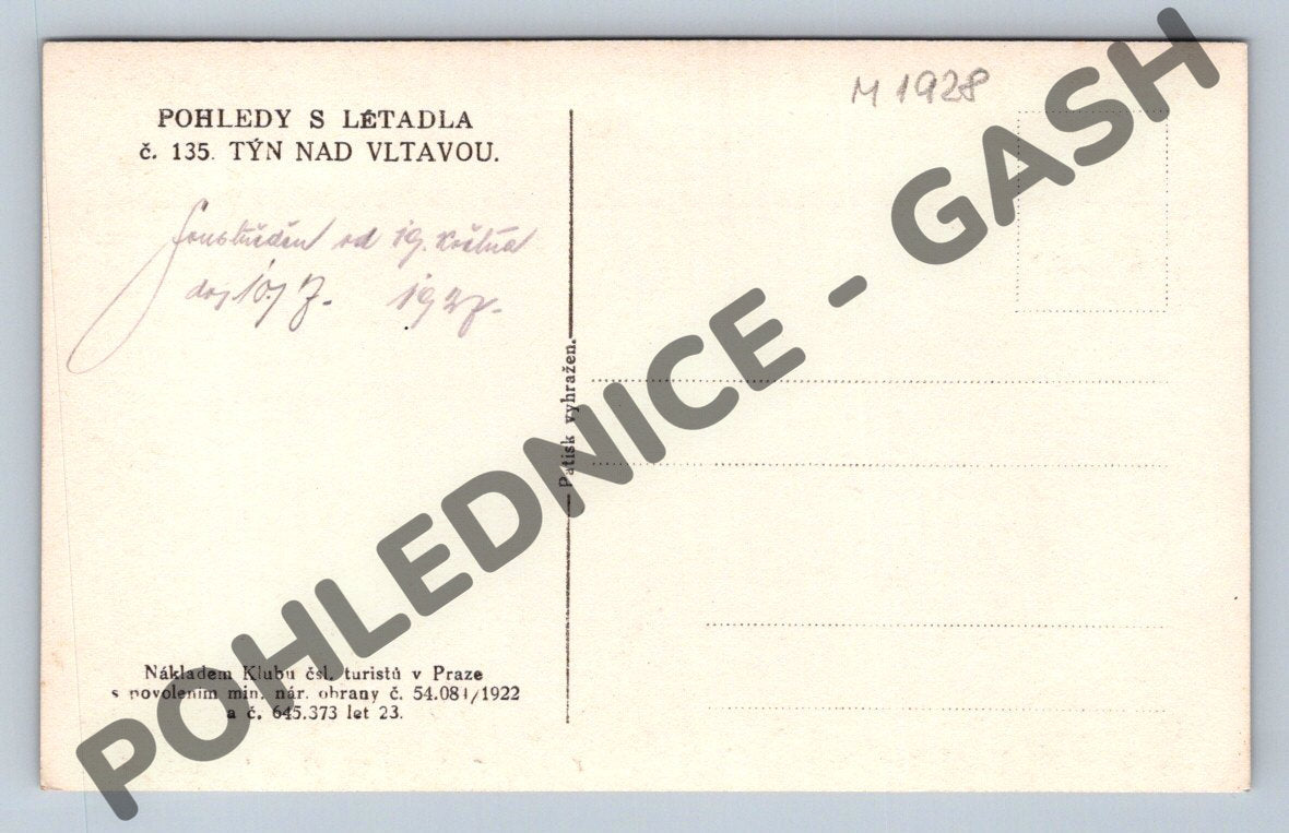 Pohlednice Týn nad Vltavou letecká 1928 (M1928)