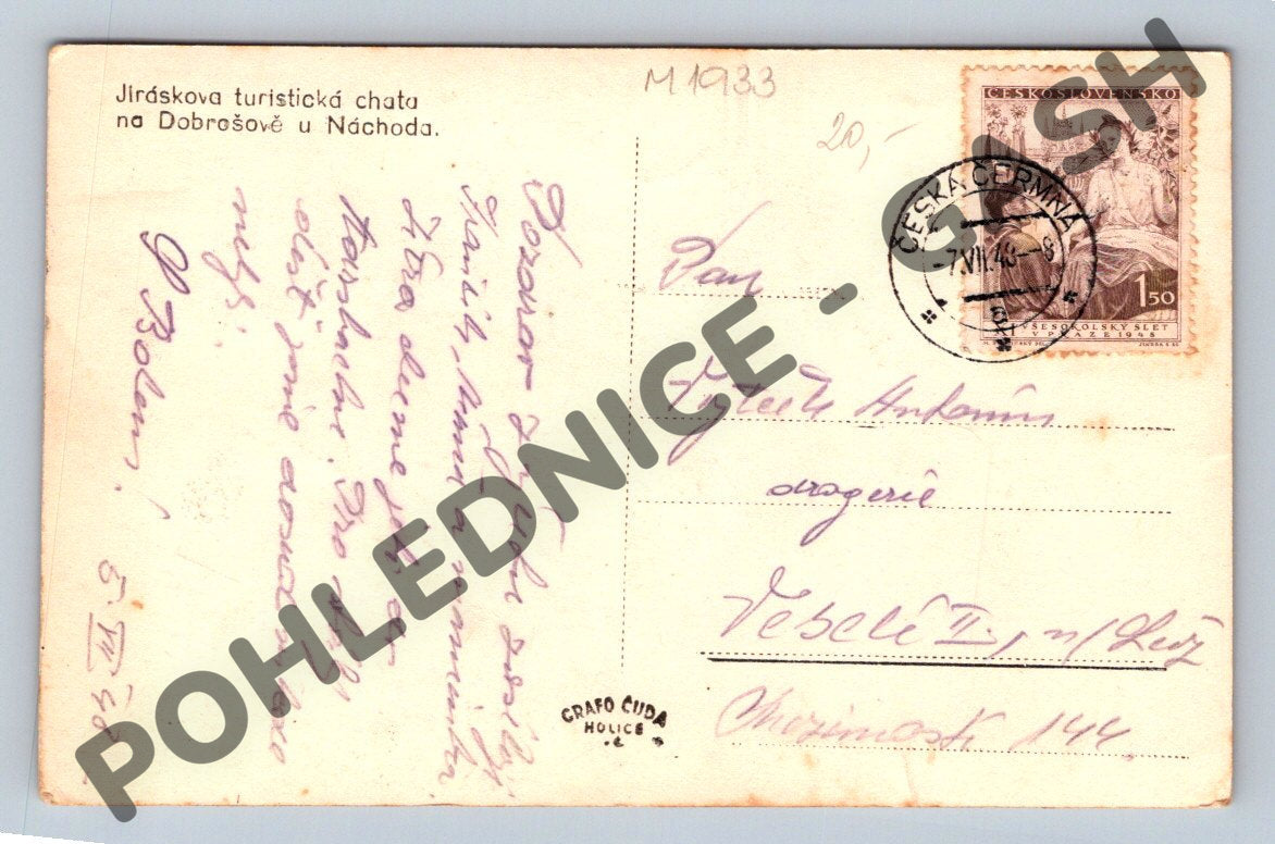 Pohlednice Dobrošov u Náchoda Jiráskova turistická chata 1940 (M1933)
