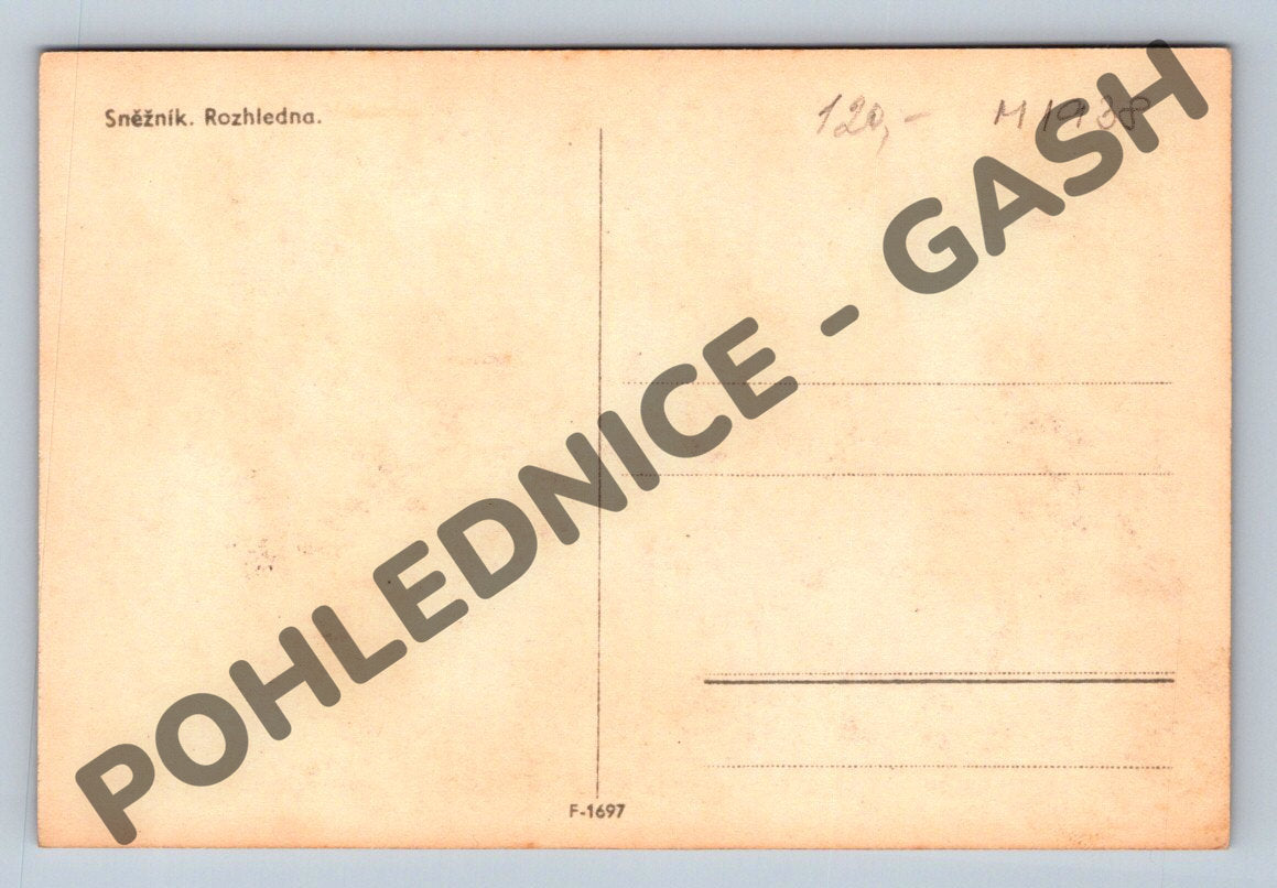 Postcard Sněžník lookout tower B&W (M1938)