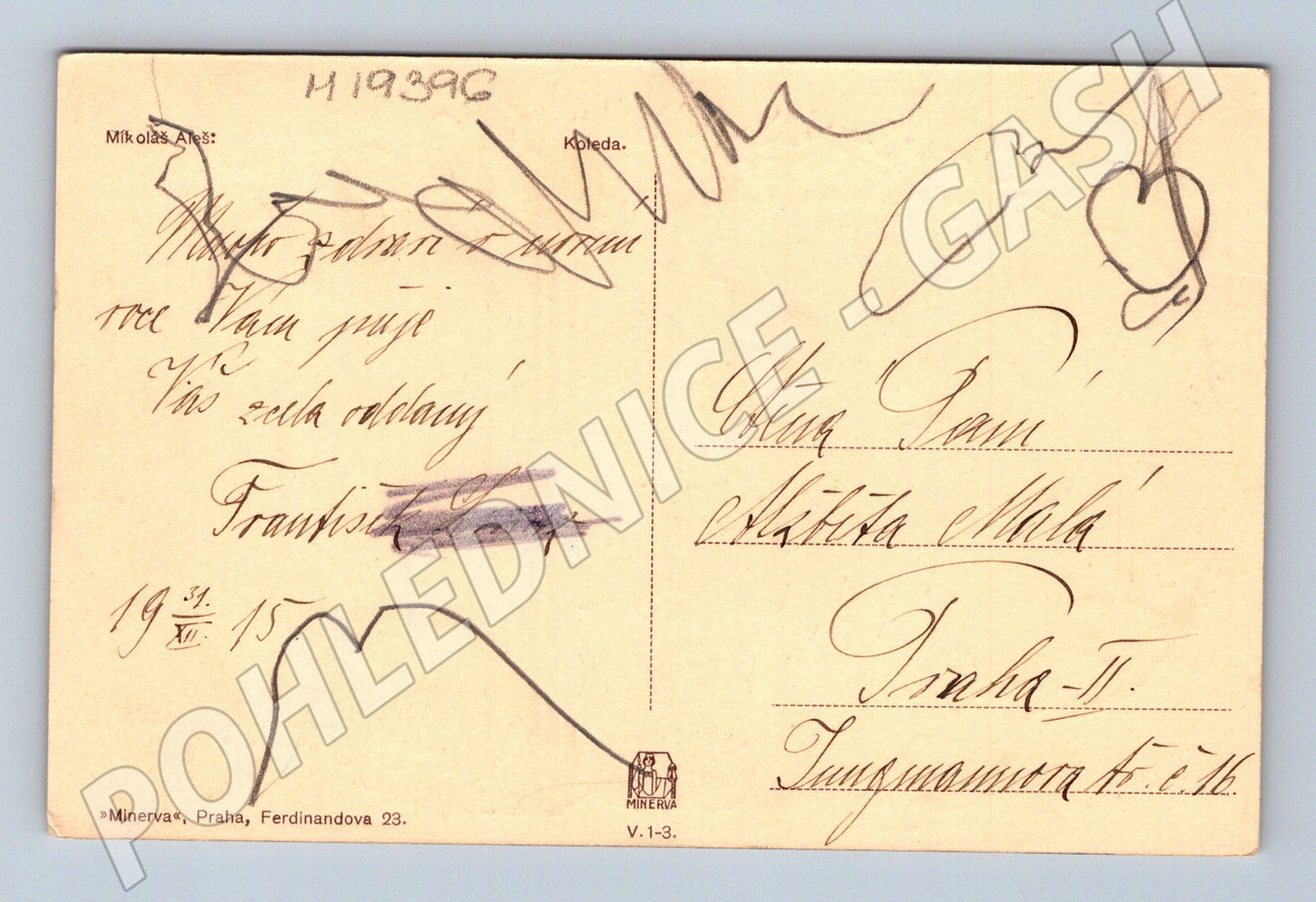 Pohlednice ČR vánoční humorný motiv M Aleš (M19396)