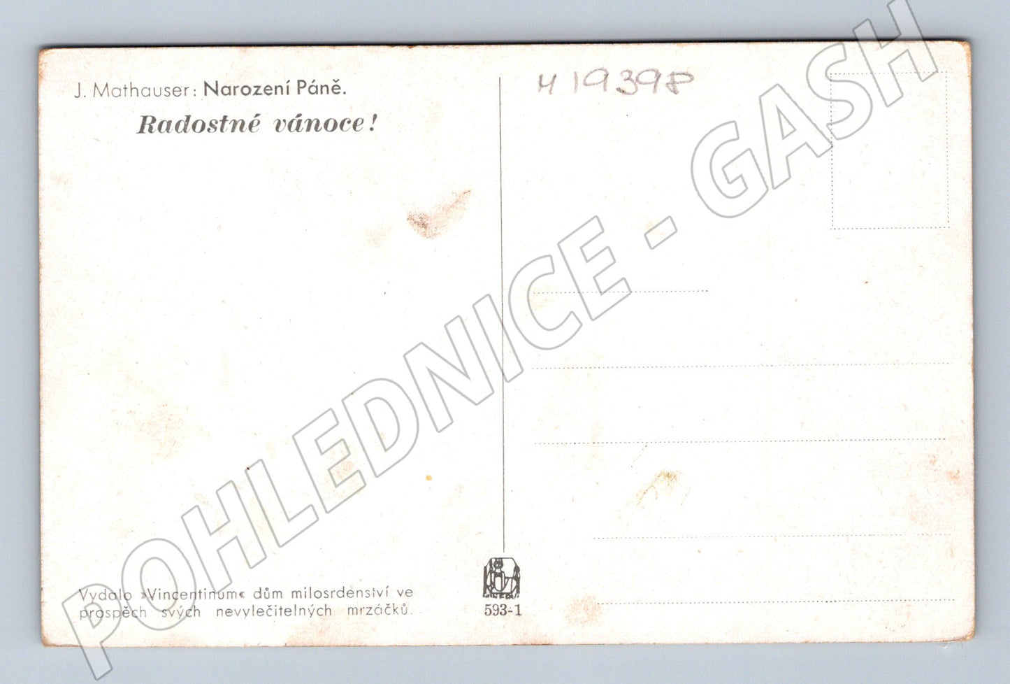 Pohlednice Narození Páně J Mathauser malý formát (M19398)