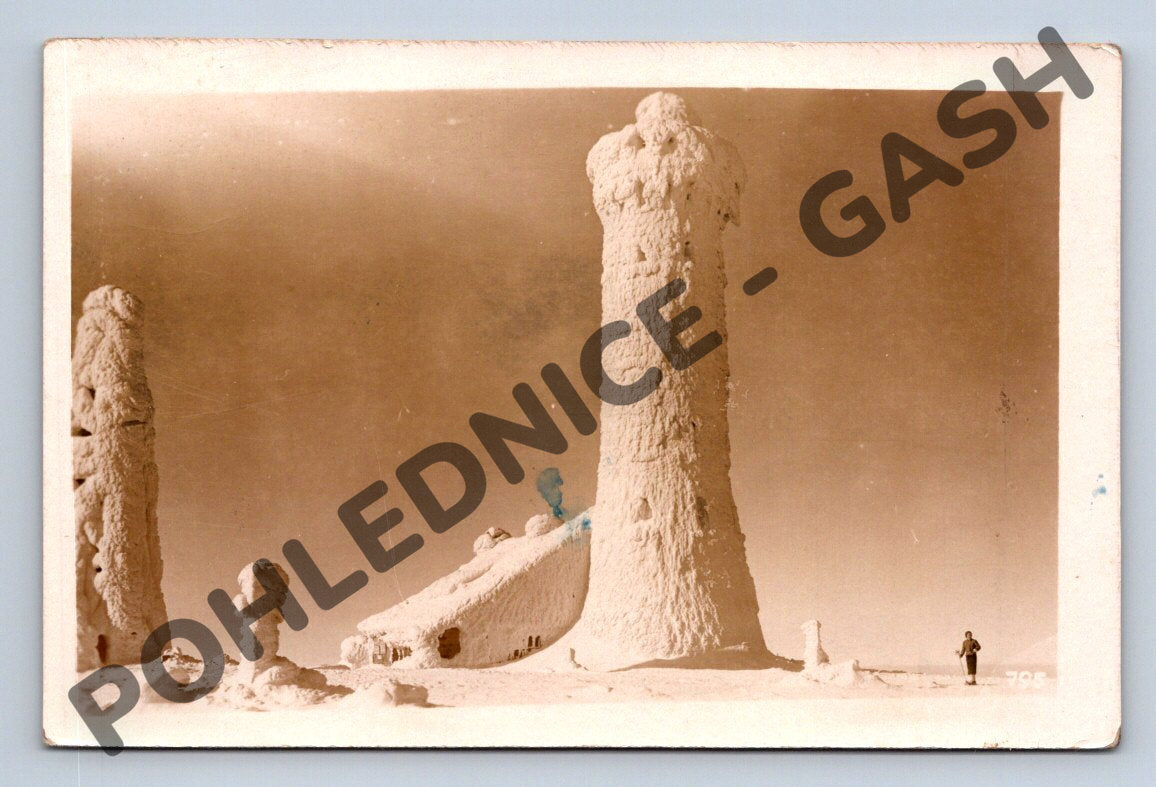 Pohlednice Kralický Sněžník 1422 m zasněžený vrchol 1946 (M1946)