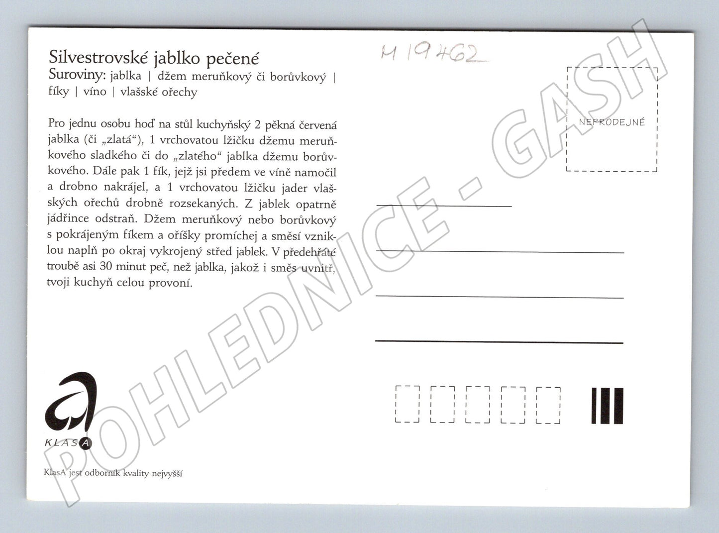 Pohlednice Pečené jablko recept ilustrace Klasa neprodejná (M19462)