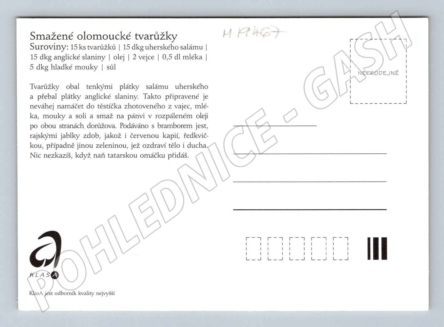 Pohlednice Smažené olomoucké tvarůžky neprodaná (M19467)