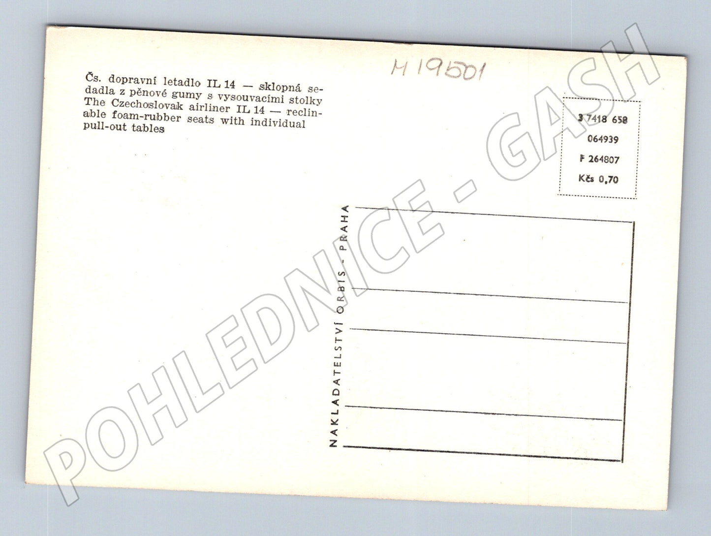 Pohlednice ČSA IL 14 interiér letadla Orbis Praha (M19501)