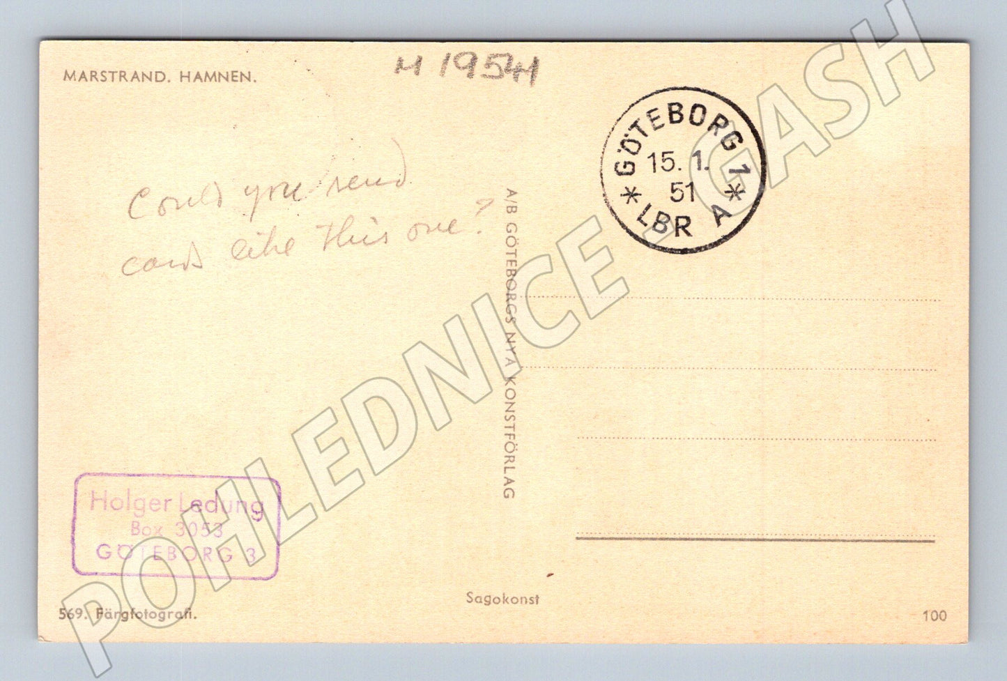 Pohlednice Švédská parník přístav Marstrand razítko Göteborg (M19541)