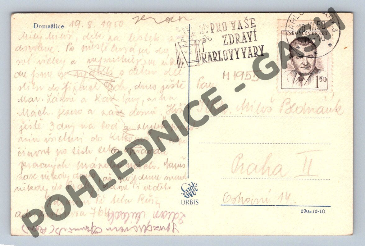 Pohlednice Domažlice raz 1950 (M1955)