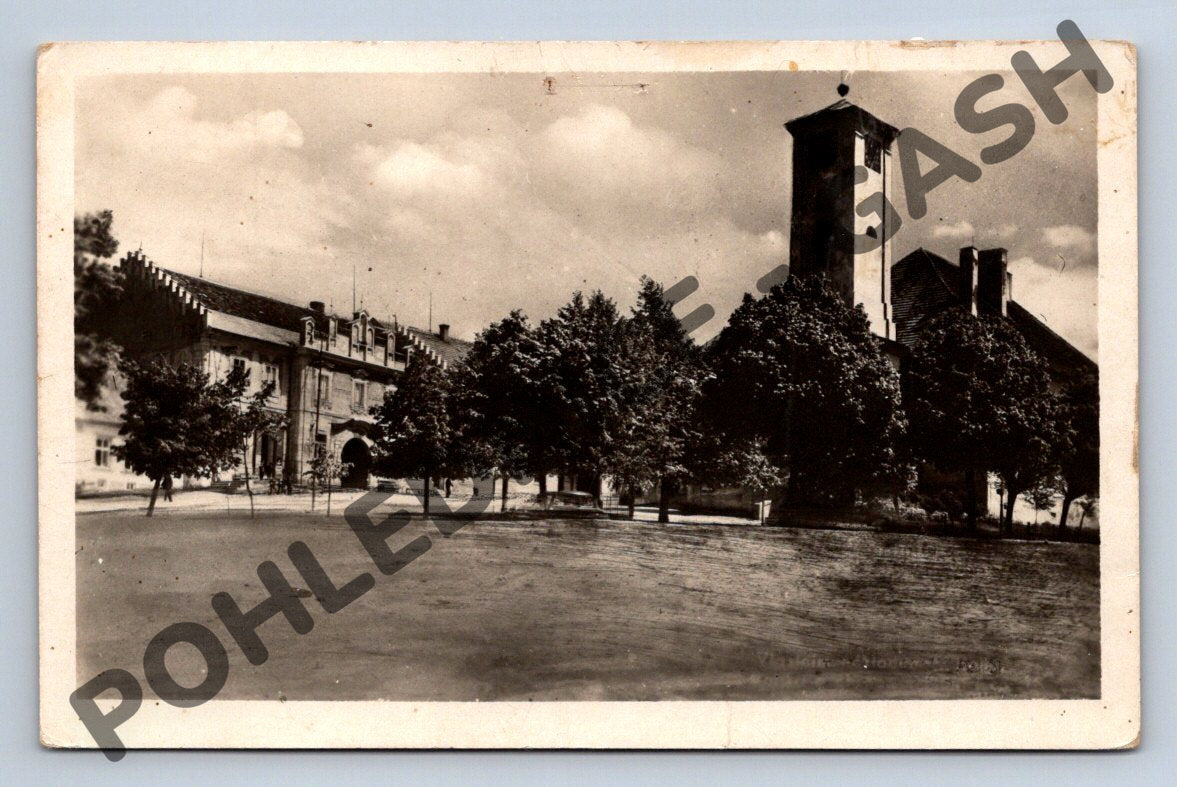 Pohlednice Plánice kostel zámek 1951 (M1962)