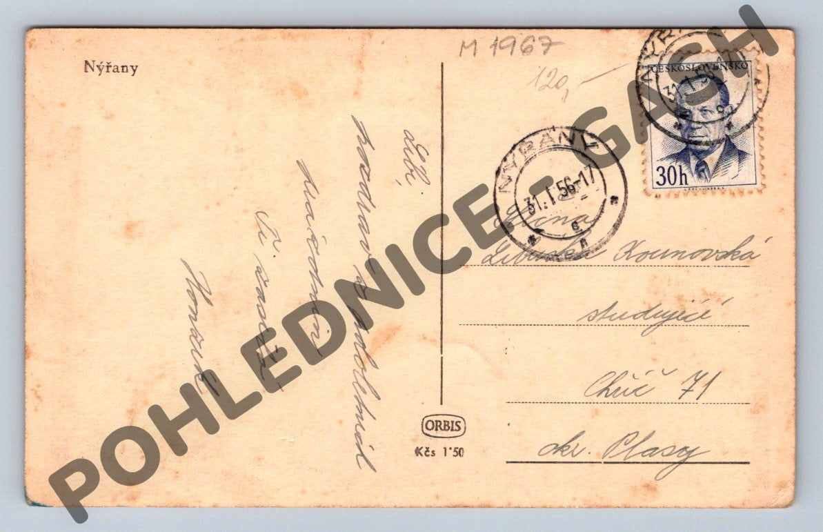 Pohlednice Nýřany zn 1956 (M1967)