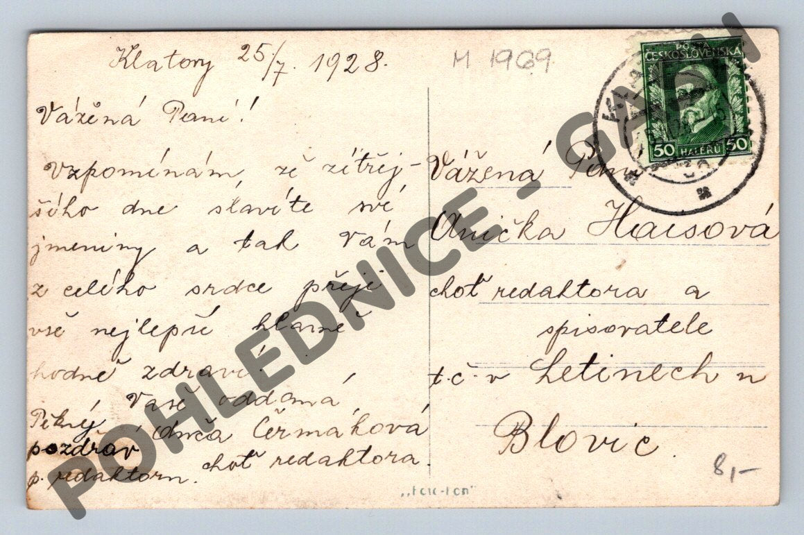 Pohlednice Klatovy od západu 1928 (M1969)