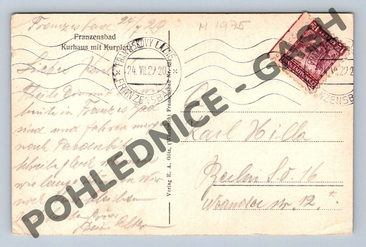 Pohlednice Františkovy Lázně Kurhaus 1929 (M1975)