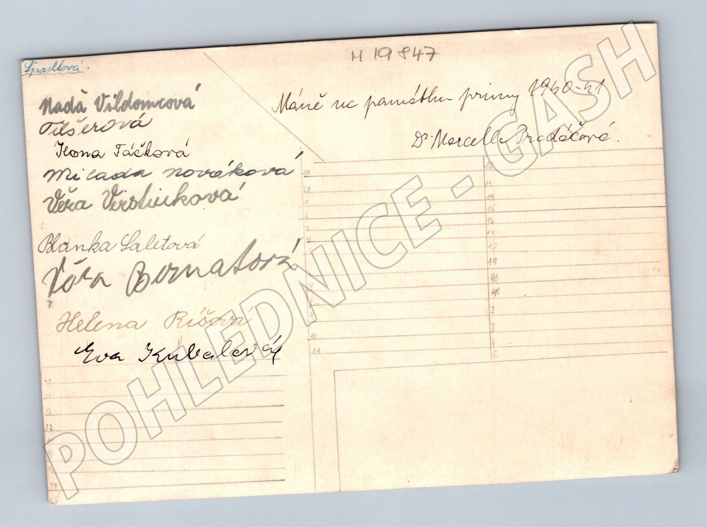 Pohlednice Školní dívek jména jaro 1940 41 (M19847)