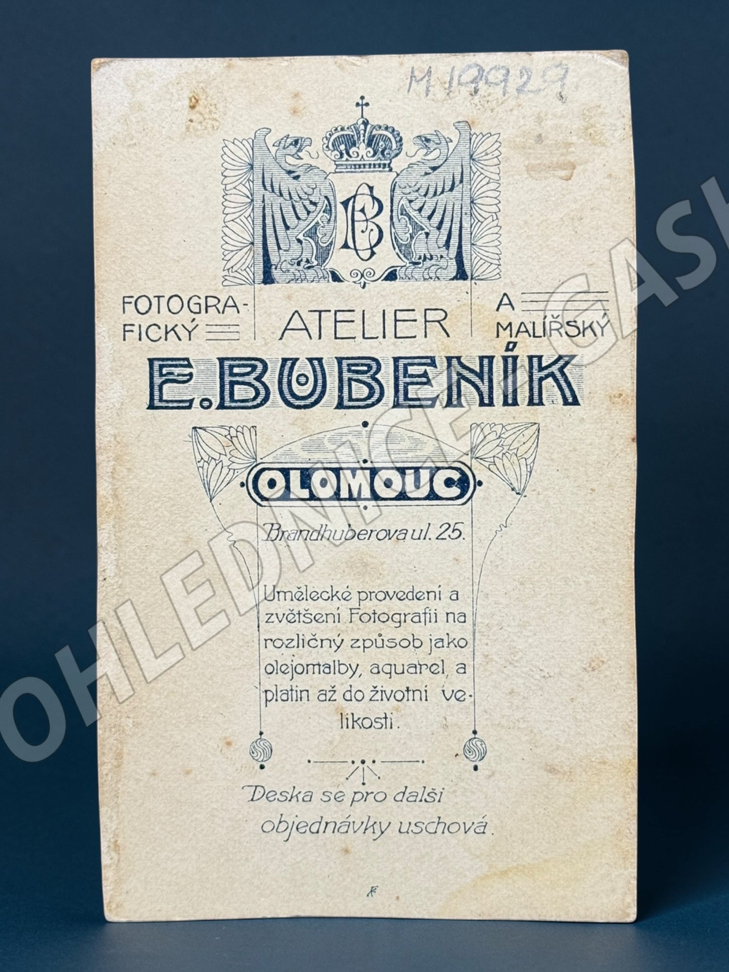 Stará fotografie Olomouc mladý muž ateliér E. Bubeník (M19929)