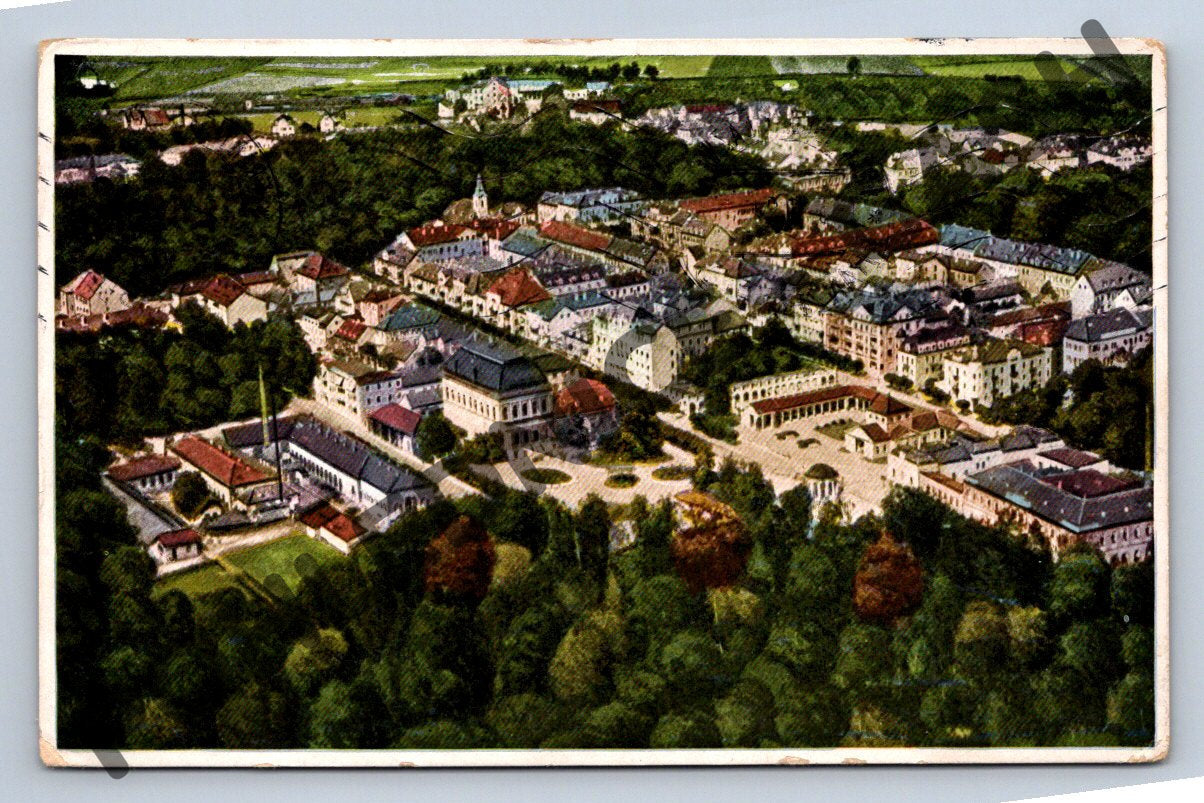 Pohlednice Františkovy Lázně Kirhaus Montreux kolorovaná 1928 (M1995)